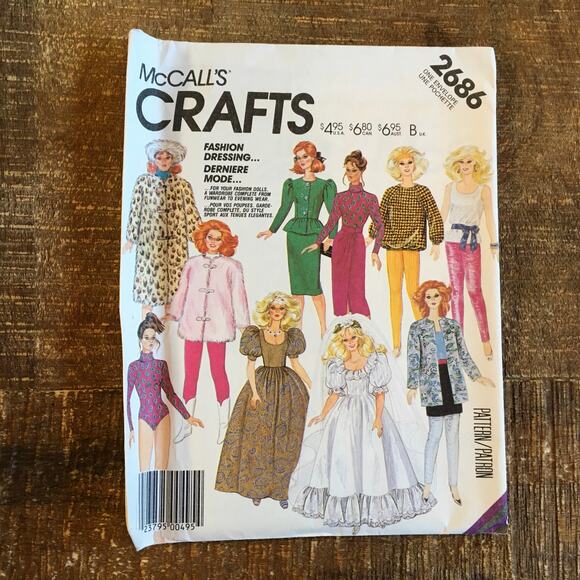 McCalls Sewing Pattern 2686 11.5" Doll Clothes Package Fashion Dressing UNCUT - Picture 1 of 2